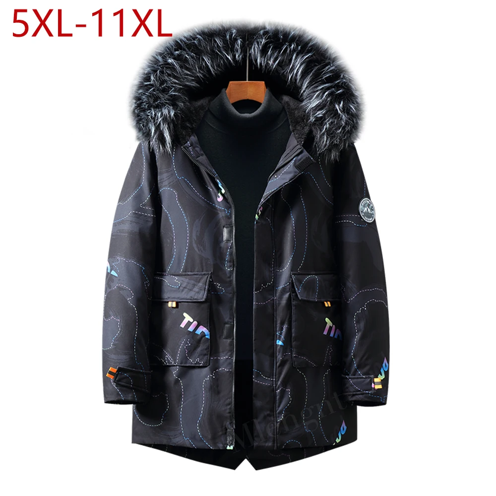 Plus Size 11XL Winter Men Imitation Rabbit Fur Fleece Liner Parkas Thick High Quality Cotton Padded Jacket Hooded Windproof Coat