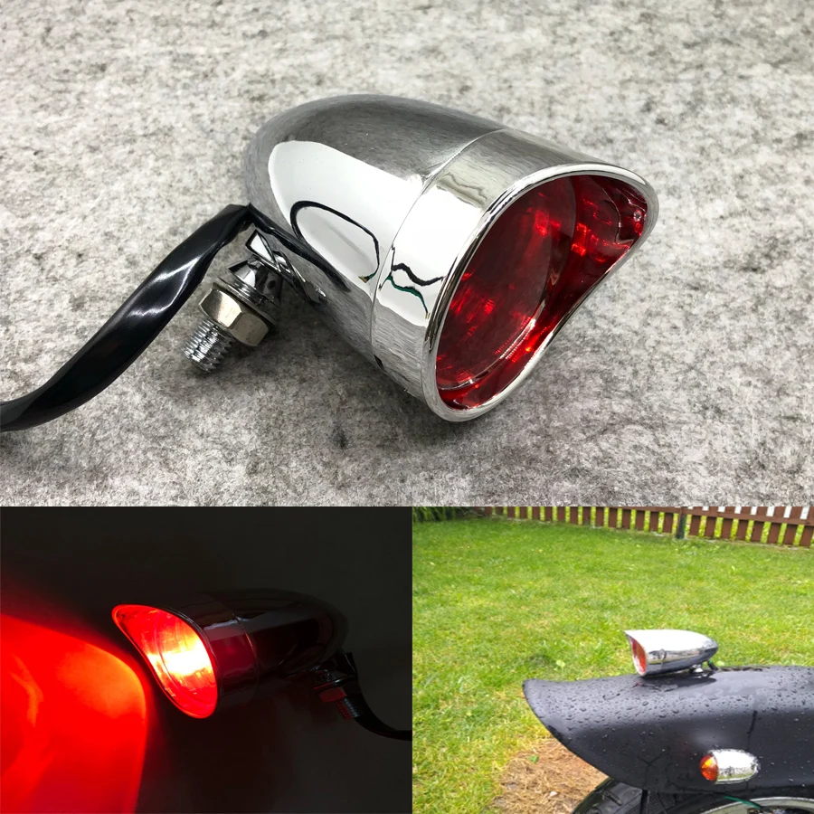 1PC Chrome/Black Motorcycle Rear Tail Light Indicator Aluminum Brake Stop Lamp For Cafe race Harley Sportster Triumph Chopper