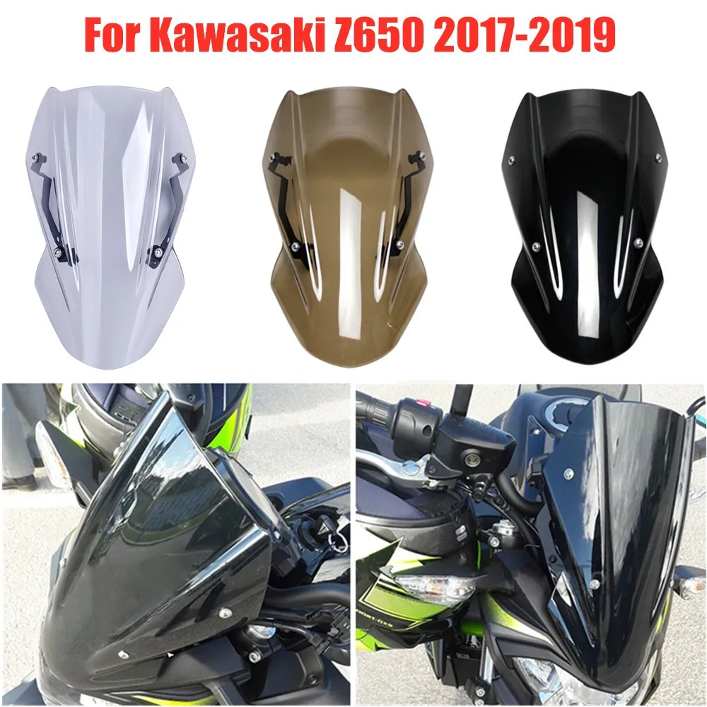 

Ветровой экран для Kawasaki Z650 Z 650 Z-650 2017 2018 2019, экран на лобовое стекло, козырек, ветровой отражатель с кронштейном и двойными пузырьками