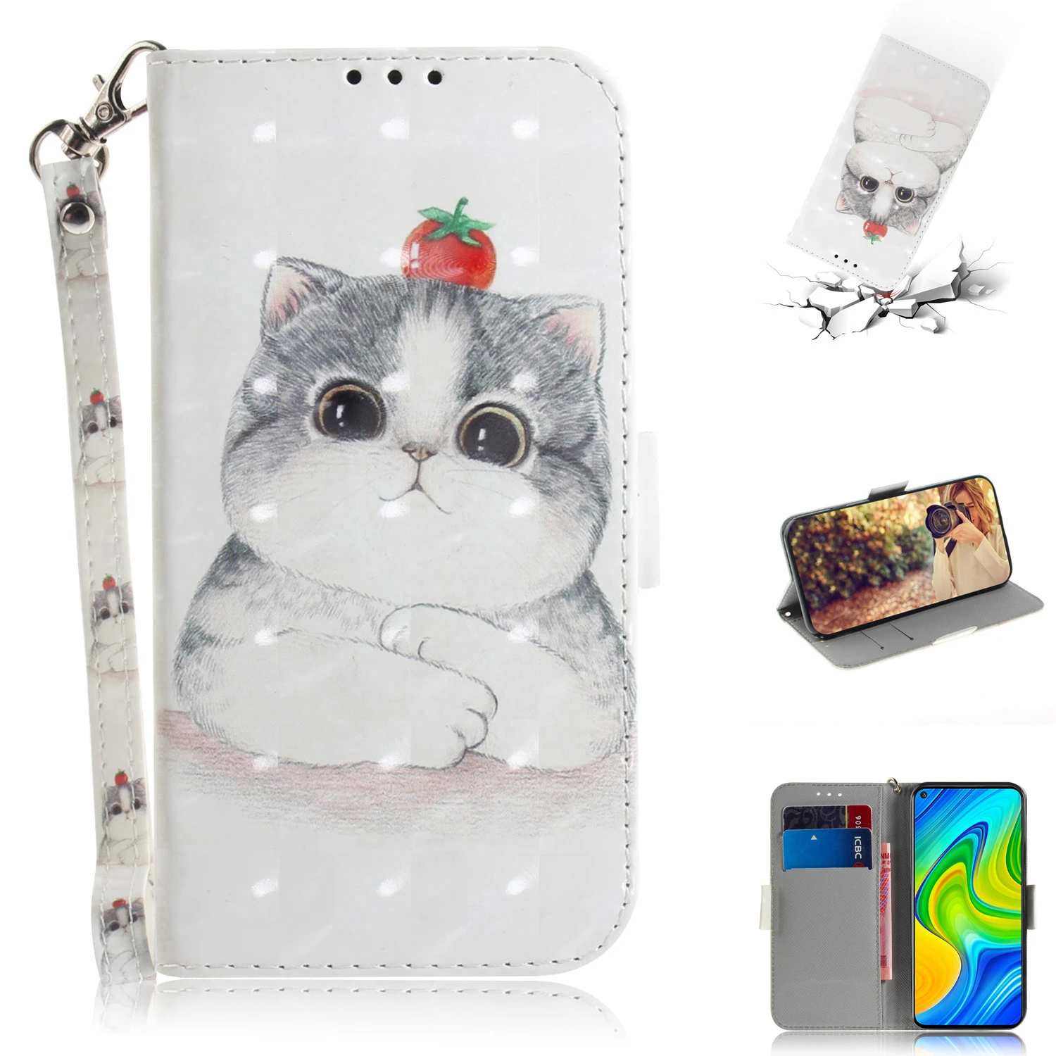 3D Animal Pattern Case For Xiaomi Redmi Note 6 7 8 8T 9S 9 Pro Max 10 6A 7A 8A 10X S2 4G 5G Flower Cat Flip Phone Cover Leather