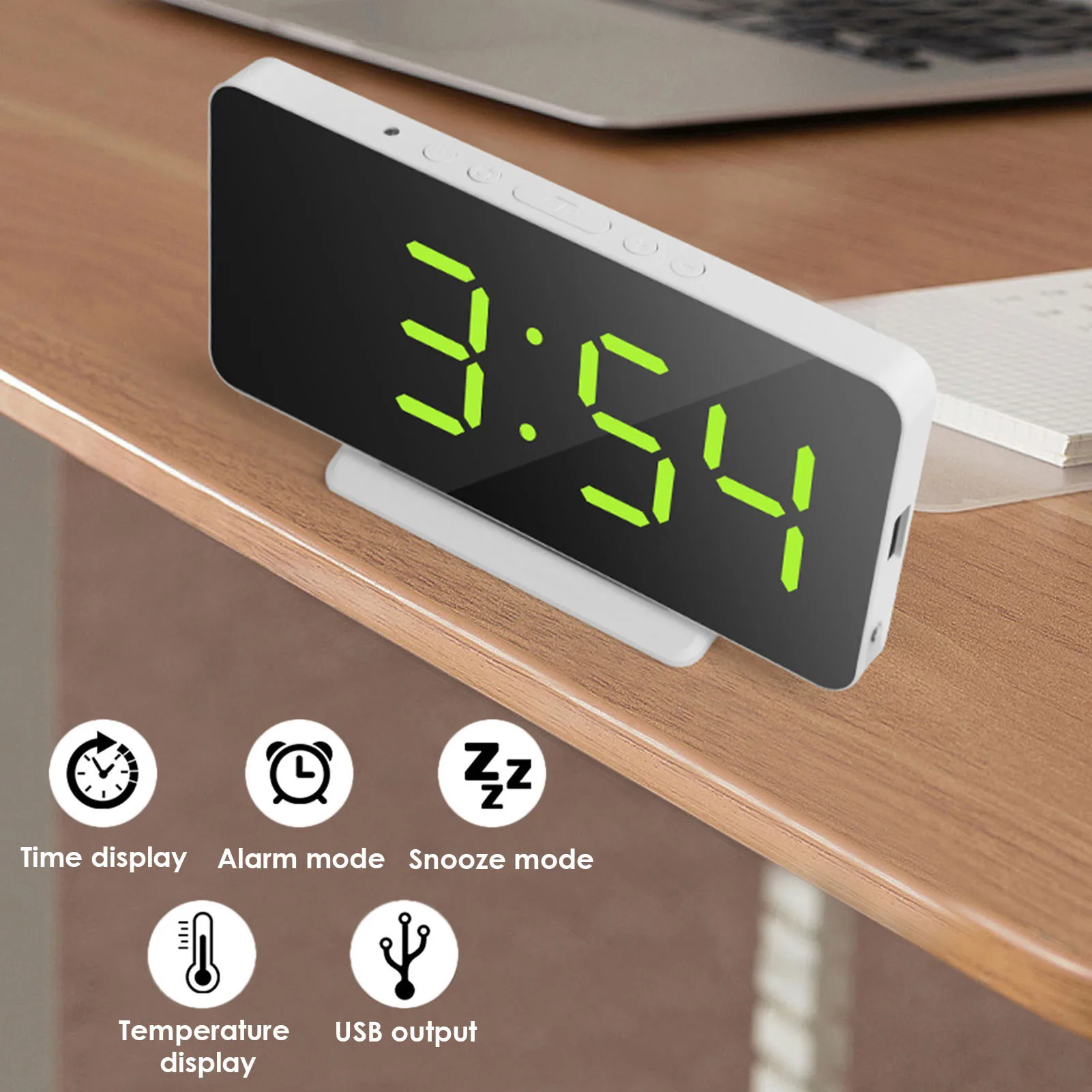 Ultra-thin Table Clock Desk Digital Alarm Clock Table Watch USB Charging Light Sensing LED Electronic Desktop Clock