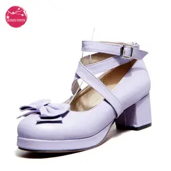 Décolleté primavera autunno viola rosa Lolita scarpe principessa Cosplay cinturino incrociato piattaforma blocco tacchi alti donna uomo cameriera ruolo festa