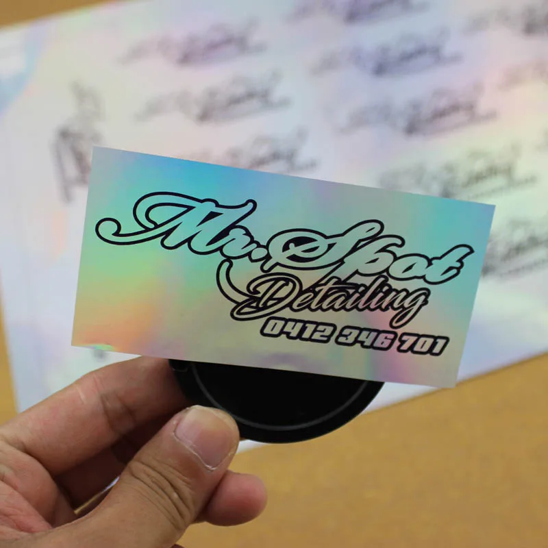 Aangepaste Logo Gemaakt Label Holografische Sticker Regenboog Effect Custom Hologram Sticker Label