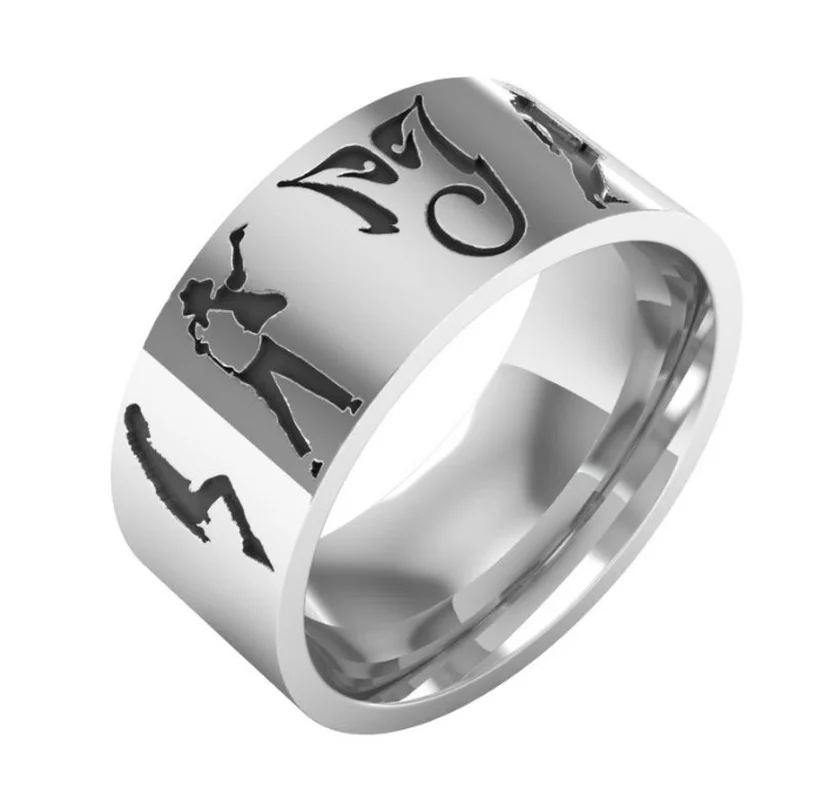 Mens Ring Music Humanoid Alphabet Pattern Titanium Steel Creative Stainless 8mm Glazed Surface