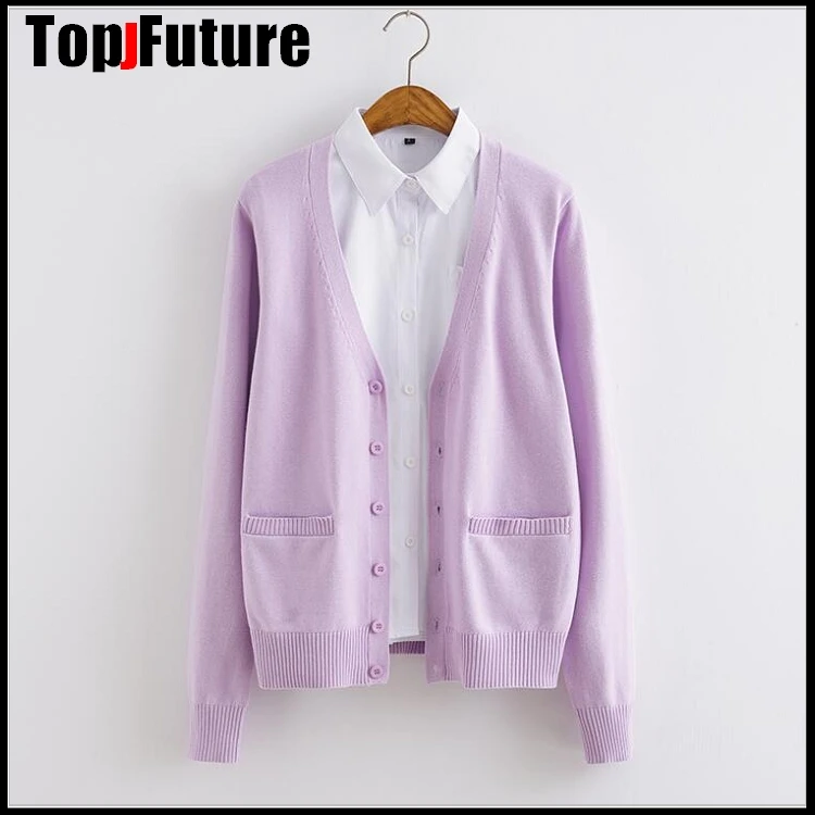 PURPLE Spring Cosplay School Uniform Sweater For Girls Women Long Sleeve Knitted Japanese Sailor Uniform Cardigans SAILOR SUIT