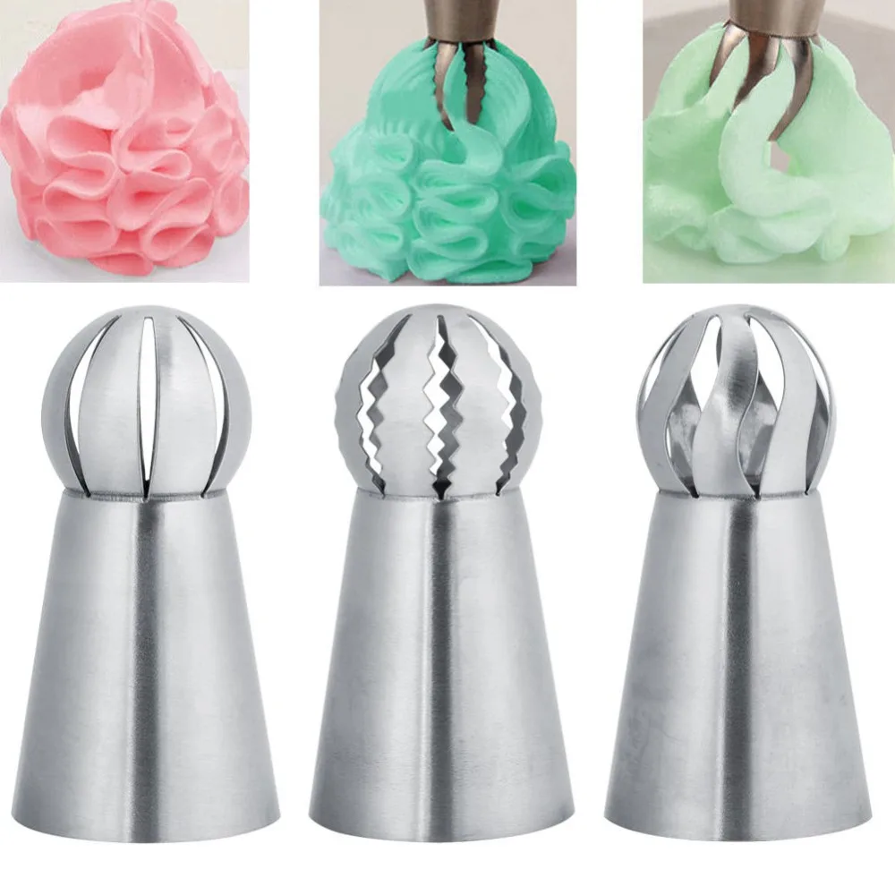 3PCs/Set Stainless Steel Russian Ball Torch Nozzles Flower Fondant Icing Piping Tips Cream Pastry Cupcake Decoration Tool