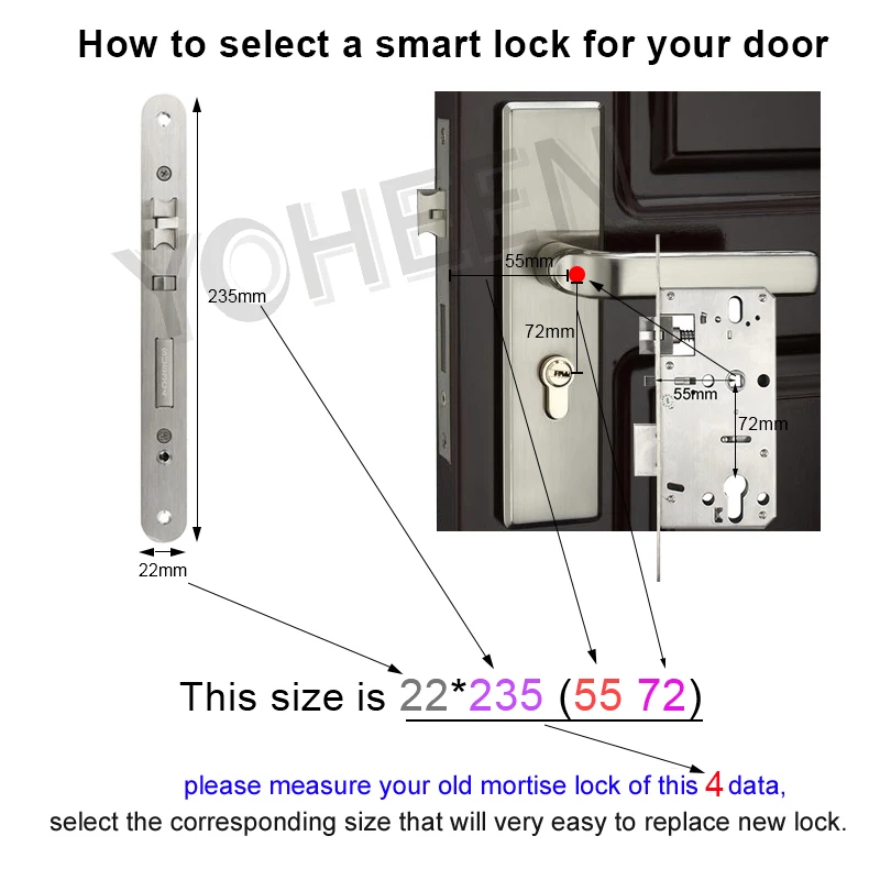 Yoheen指紋ロックスマートカードデジタルコード電子ドアロックbluetooth ttlock appセキュリティほぞ穴ロック