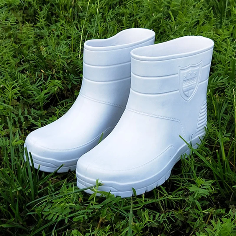 White Low barrel men\'s rain boots food processing EVA lightweight 18cm height acid-resistant suit for who fishing hike