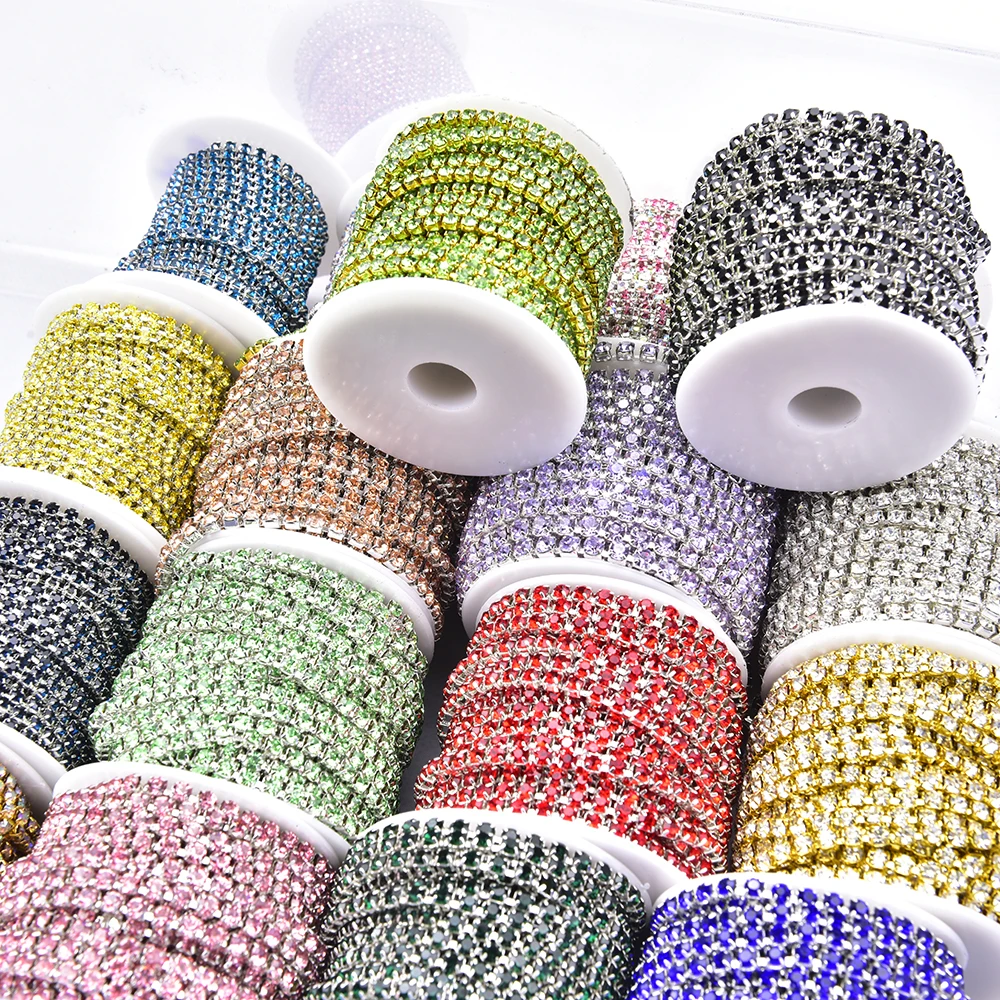 Szklany SS8-SS16 2.5mm-4mm srebrny/złota baza pazur kryształ wykończenia gęsty kubek z kryształem górskim łańcuch na buty ubrania torby DIY 10