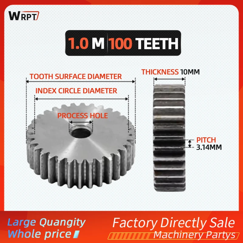 1Pcs 1Mod 100 Teeth Metal Single Gear 1Modulus 100Teeth For Diameter 8/10/11/12/15mm Shaft Reduction Gear