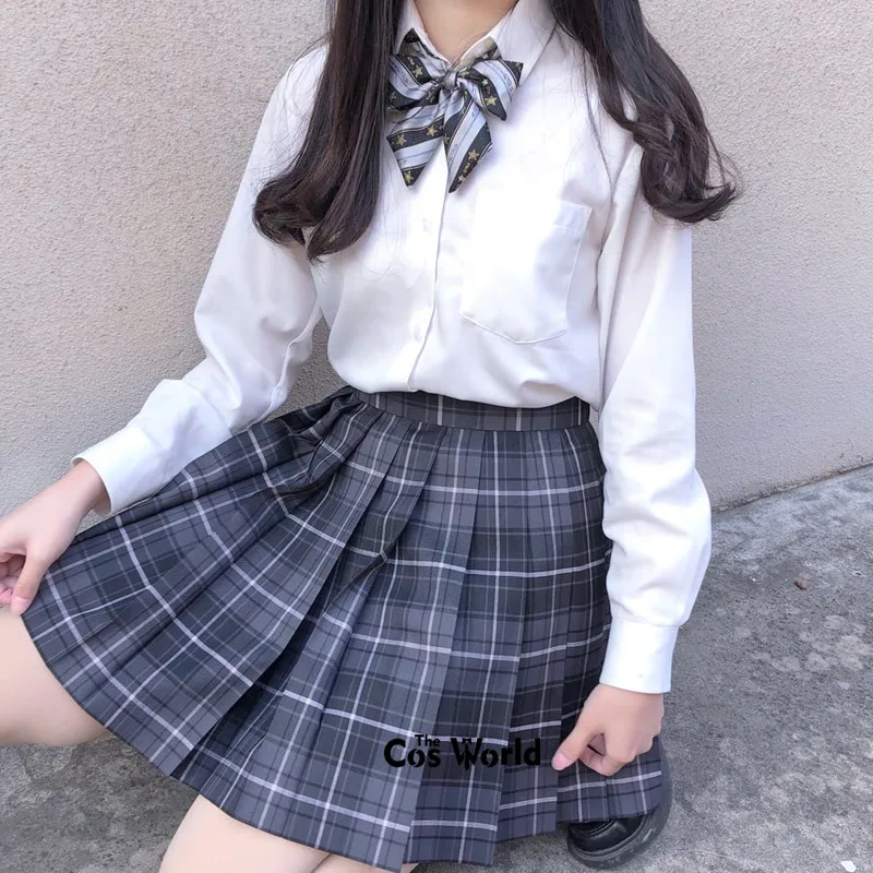 [スモーキーグレー] 女の子の女性の日本の夏のハイウエストプリーツチェック柄スカートjk制服学生服