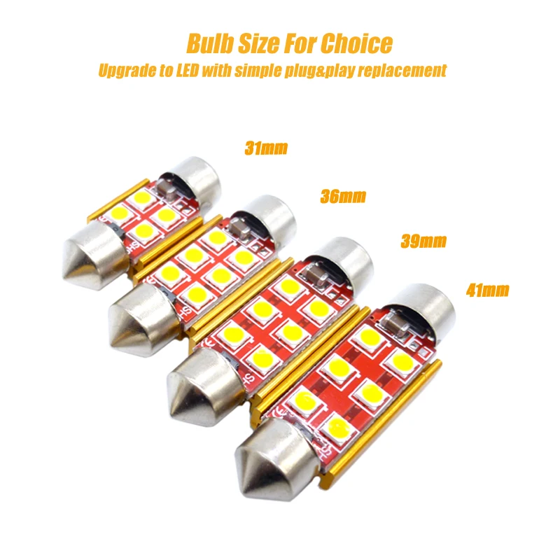 1x 31mm 36mm 39mm 41mm Led 3030 Chip C5W C10W SV8.5 Car LED Lights Auto Light License Lamp Canbus No Error No Polarity white Ice