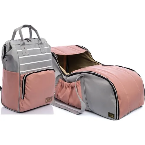 Lit de Transport U.S.F pour Poussette de Bébé, Ensemble de Sacs de Soins pour Mère, Rayé, Gris Clair-Rose