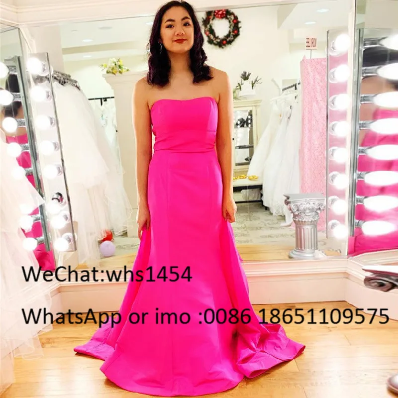 Mbcullyd Fuchsia Satin Nàng Tiên Cá Promise 2020 Form Dài Người Yêu ĐầM Dạ HộI Càn Quét Tàu Giá Rẻ Áo Dây De Soiree