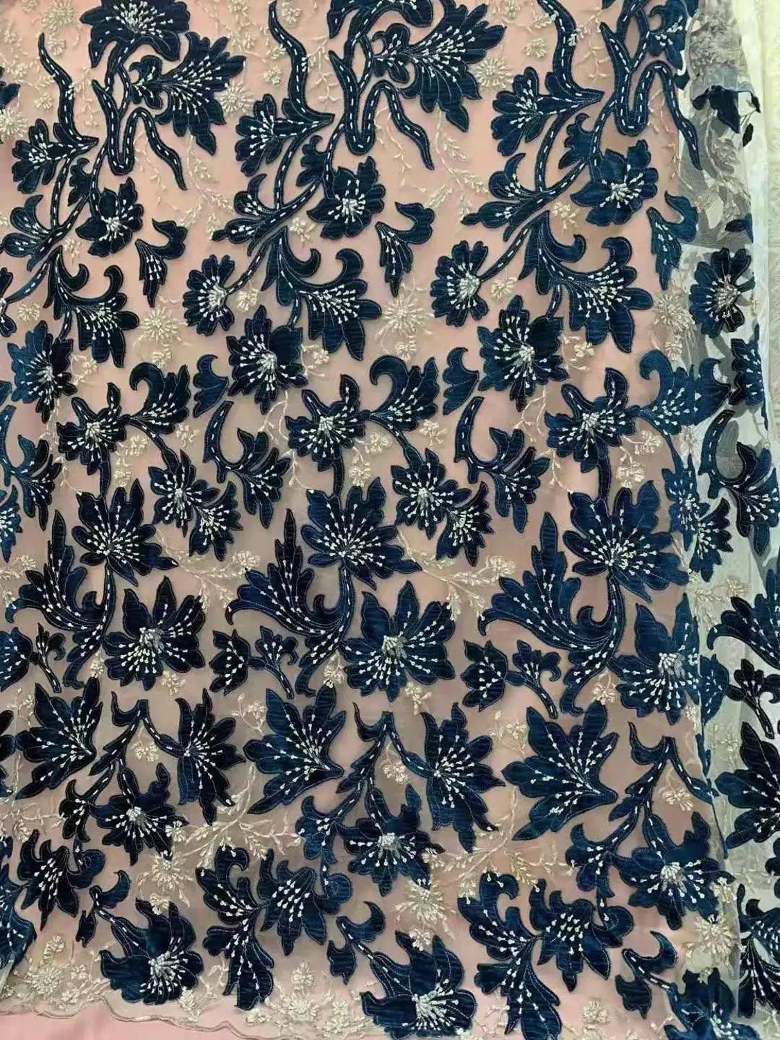 Tissu africain en flanelle de haute qualité fait à la main, maille française, broderie de perles en dentelle, adapté à la robe de soirée de mariage