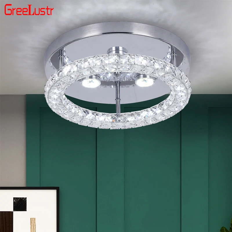 Modern Crystal Chrome Ceiling Lamps LED Ring Corridor Suspension Lamp Stainless Steel Aisle Light Fixtures Lustre Chandelier