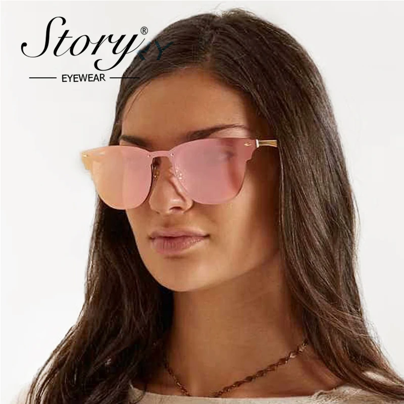 STORY Brand Designer Rose Gold Sunglasses Women Cat Eye Sunglasses For Women Mirror Sport Sunglass lunette de soleil pour femmes