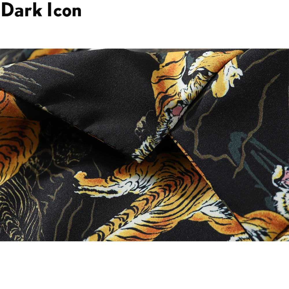 Dark Icon Tiger Print Street Fashion Men\'s Shirt 2024 Summer Polo Shirt Thin Material Hawaiian Shirt Male Blouse