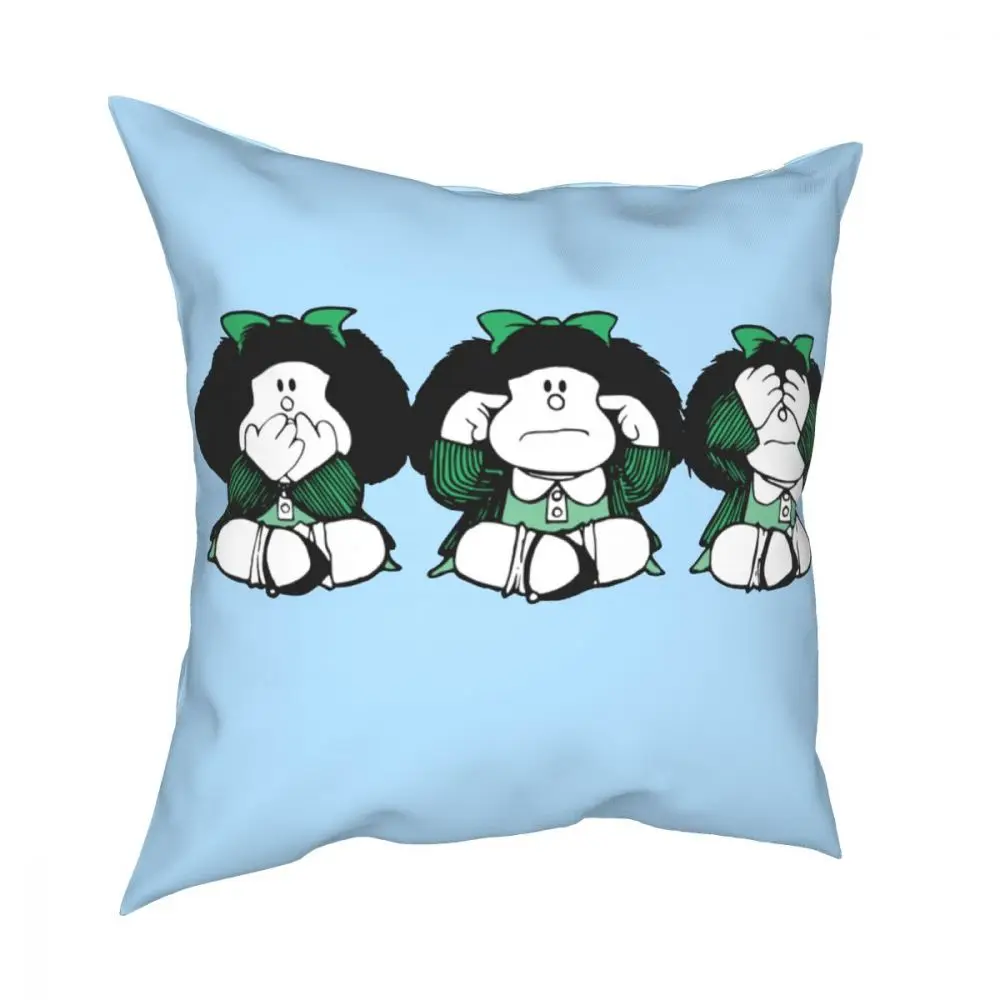 Three Monkey Throw Pillow Cover Polyester Throw Pillow Mafalda Cartoon Funny Cushion Covers