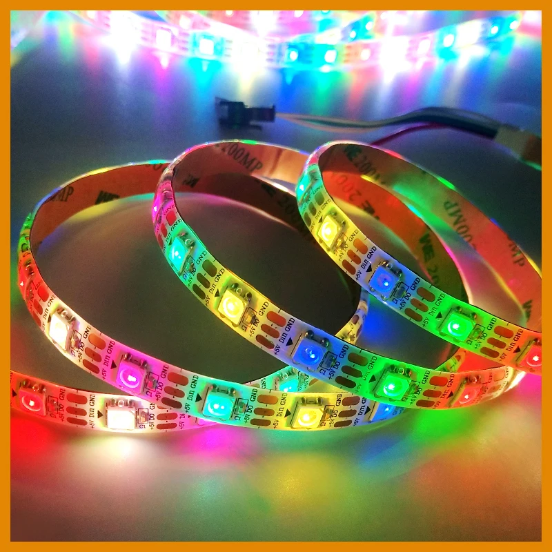WS2812B 1m 2m 3m 5m WS2812 LED Strips, Intelligent Individually Addressable RGB Lights, Black/White PCB DC5V TV Backlight Led Ta