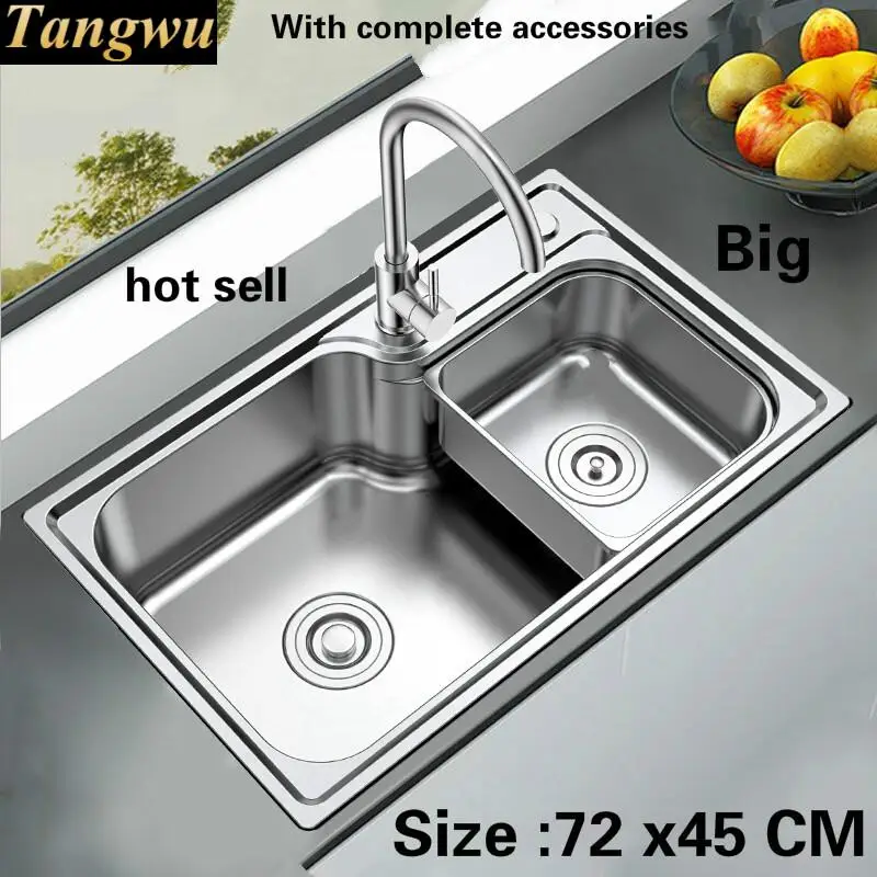 

Free shipping Food grade 304 stainless steel kitchen sink 0.9 mm durable ordinary single slot washing bowl hot sell 72x45 CM