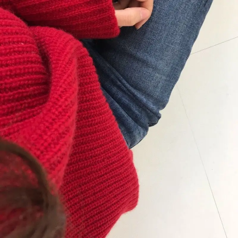 Turtleneck Sweater Thickening Solid Knitted Winter Women Flare Sleeve Harajuku Fashion Leisure Outwear Red Loose Simple Chic Ins