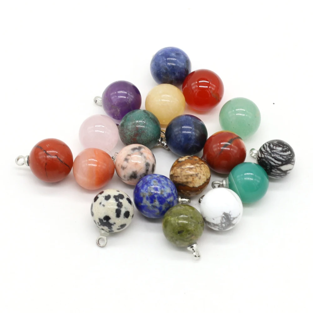 5pcs Natural Stone Agates Crystal Quartzs Damation Jaspers / Amethysts Pendant for Necklace Earring or Jewelry Making Size 10mm