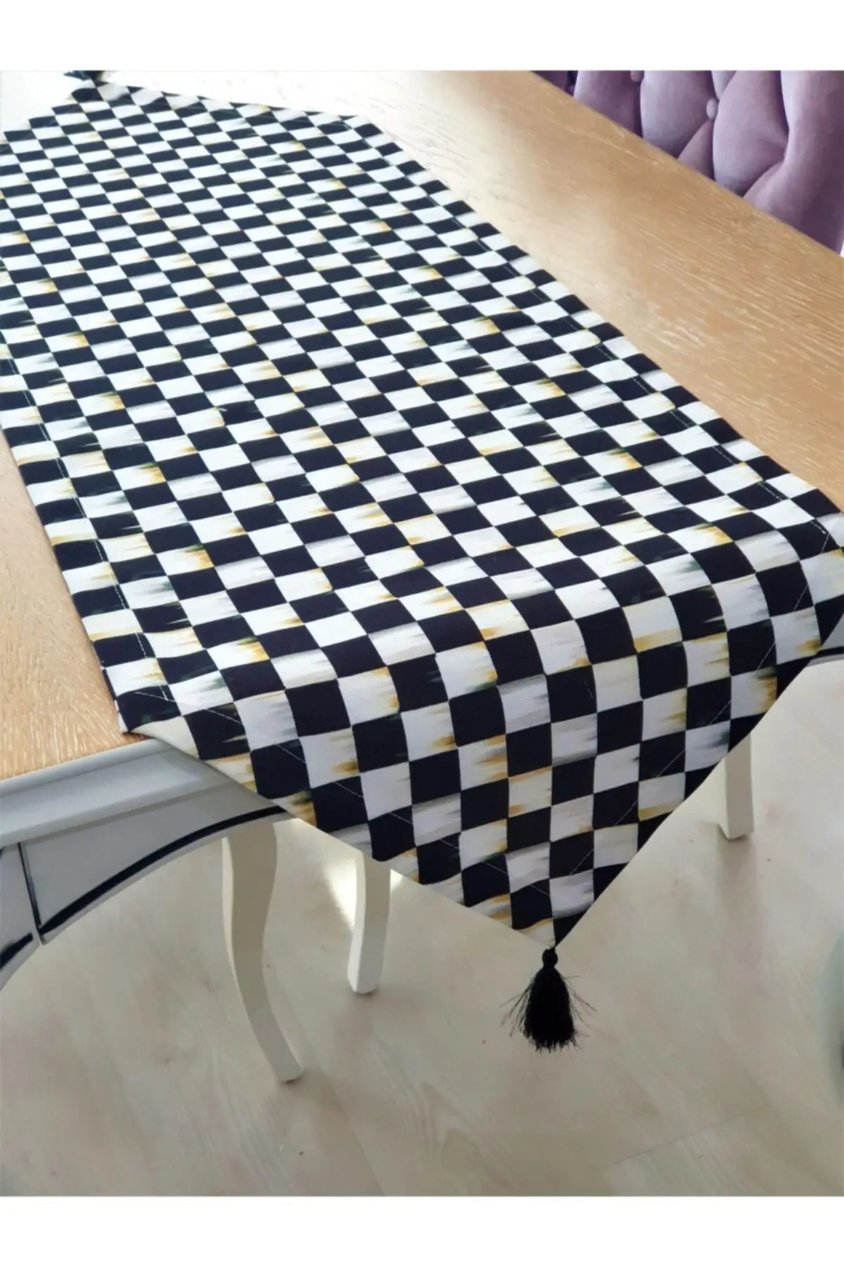 Black and White Checkerboard Pattern Runner