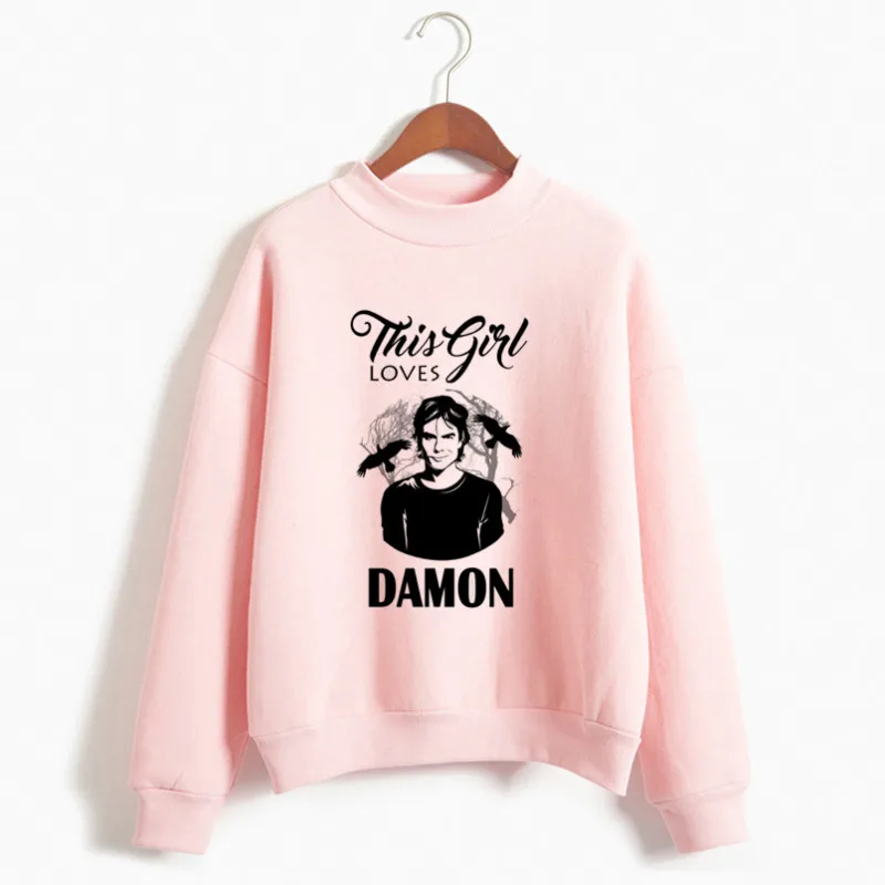 2020 Winter New The Vampire Diaries Print Hoodies Casual Cool Sweatshirt Women Streetwear Funny Harajuku Pink Hoodie