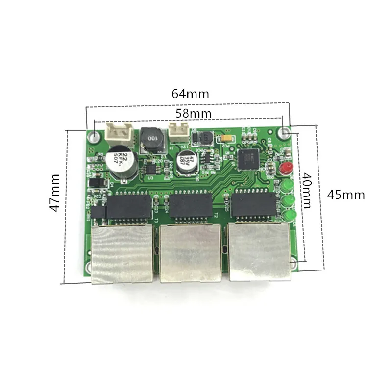 Temperatura larga da categoria industrial mini poe pd 10/100mbps 3-port de distribuição de baixa potência módulo do interruptor de rede de cabeamento