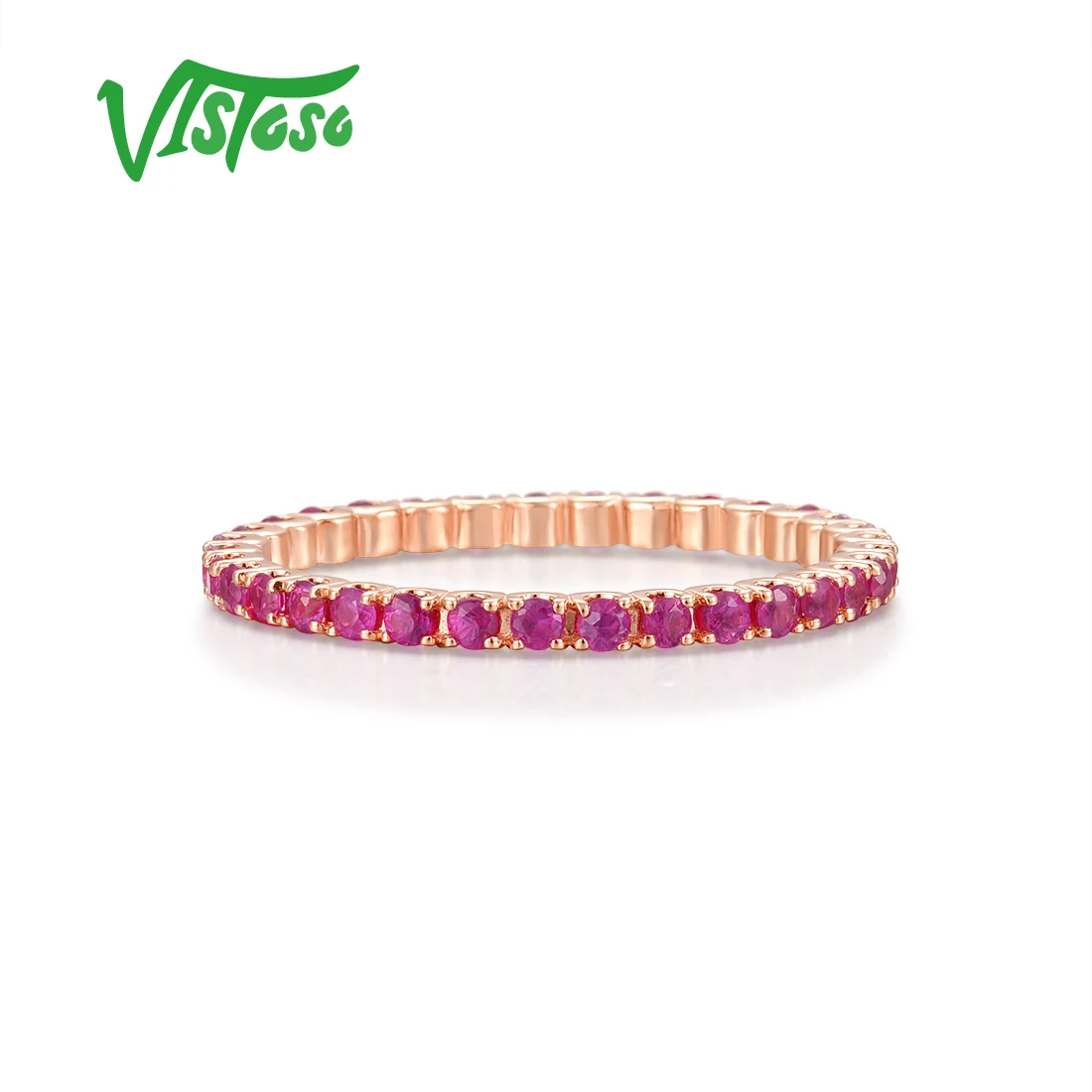 VISTOSO Pure 14K White/Rose/Yellow Gold Ring For Women Blue Sapphire/Ruby/Emerald Simple Style Eternity Ring Gift Fine Jewelry