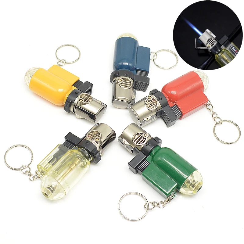 Rechargeable Mini Gas Lighter Metal Jet Butane BBQ Torch Lighter With Keychain