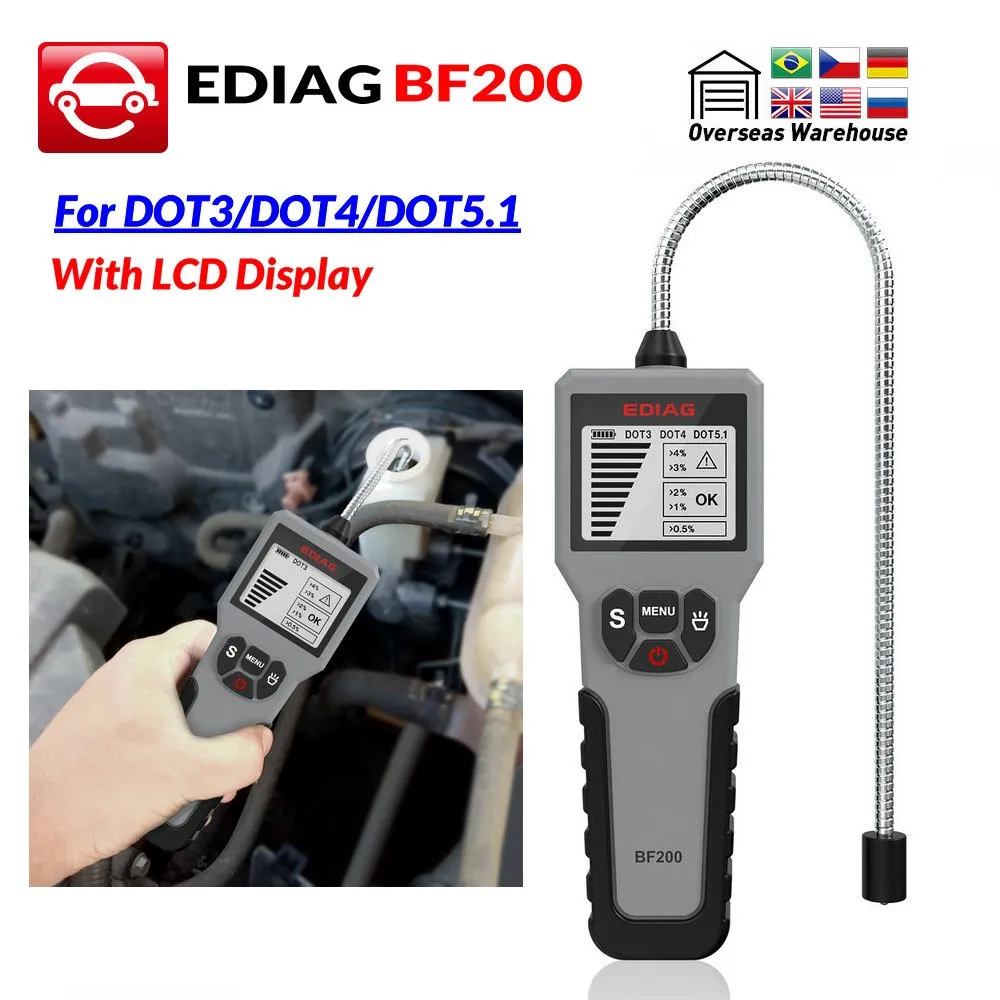 EDIAG Car Brake Fluid Tester BF100 BF200 High Resolution LCD Display Accurate Oil Quality Check Tester for DOT 3 DOT4 DOT5.1