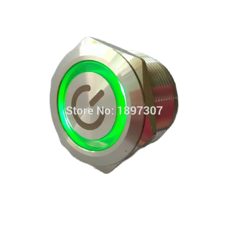 

22mm Reset Momentary 1NO1NC Green Ring Illuminated Metal Pushbutton Switch with POWER Laser Mark