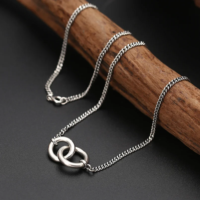 

solid silver Double Loops Rretro Necklaces for Women Pure silver fashion Chain S925 Silver Necklaces jewelry gift