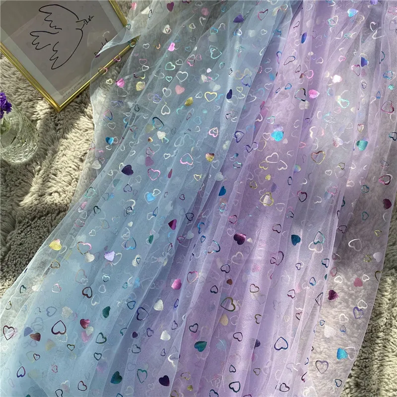 2 Yards Print Colorful Love Hearts Lace Fabric Mesh For DIY Sewing Summer Tutu Mini Dress Maxi Dress Princess Gown Party Decor