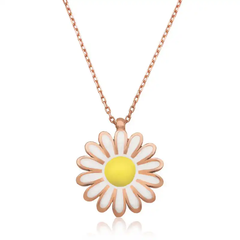 Silver Daisy Lady Necklace 925 Sterling Women Fine Jewelry Wedding Party Birthday Gift - Box - Pendant - Chain Choker - Female - Ladies - Fashion