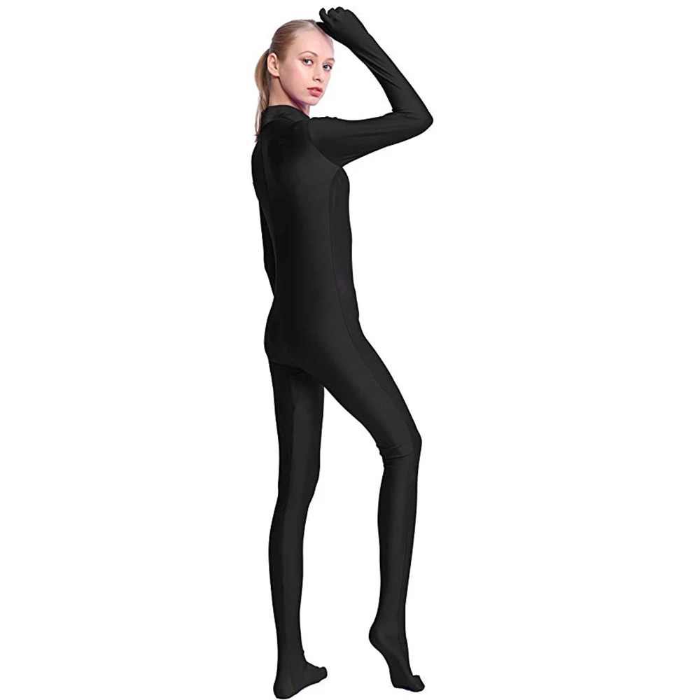 SPEERISE Adult Black Full Body Unisex Zentai Cosplay Spandex Skinny Jumpsuits for Women Footed Unitard Men Hollween Costumes