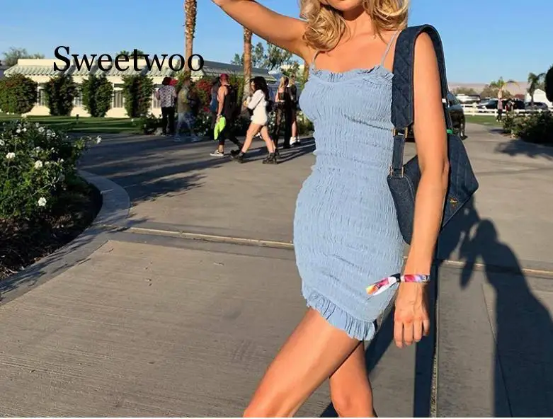 

Summer Elegant club bodycon mini dresses womens Beach leisure vacation party night lace up stretch Slim Soft dress