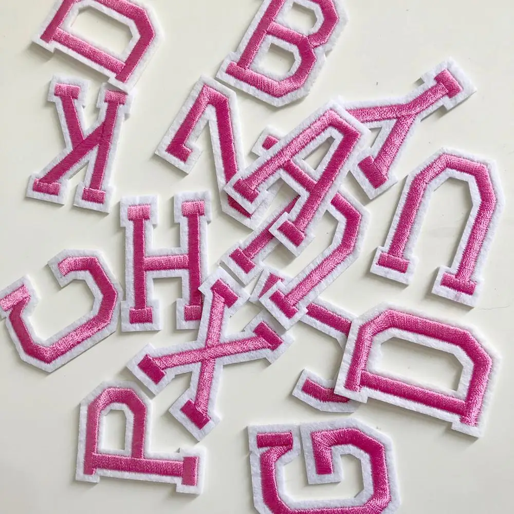 Kindergarten Student Name Tags Patch 5pcs Pink Alphabet Clothes Diy Stickers 26 Letters Sew on Kids Dress Decoration Appliques