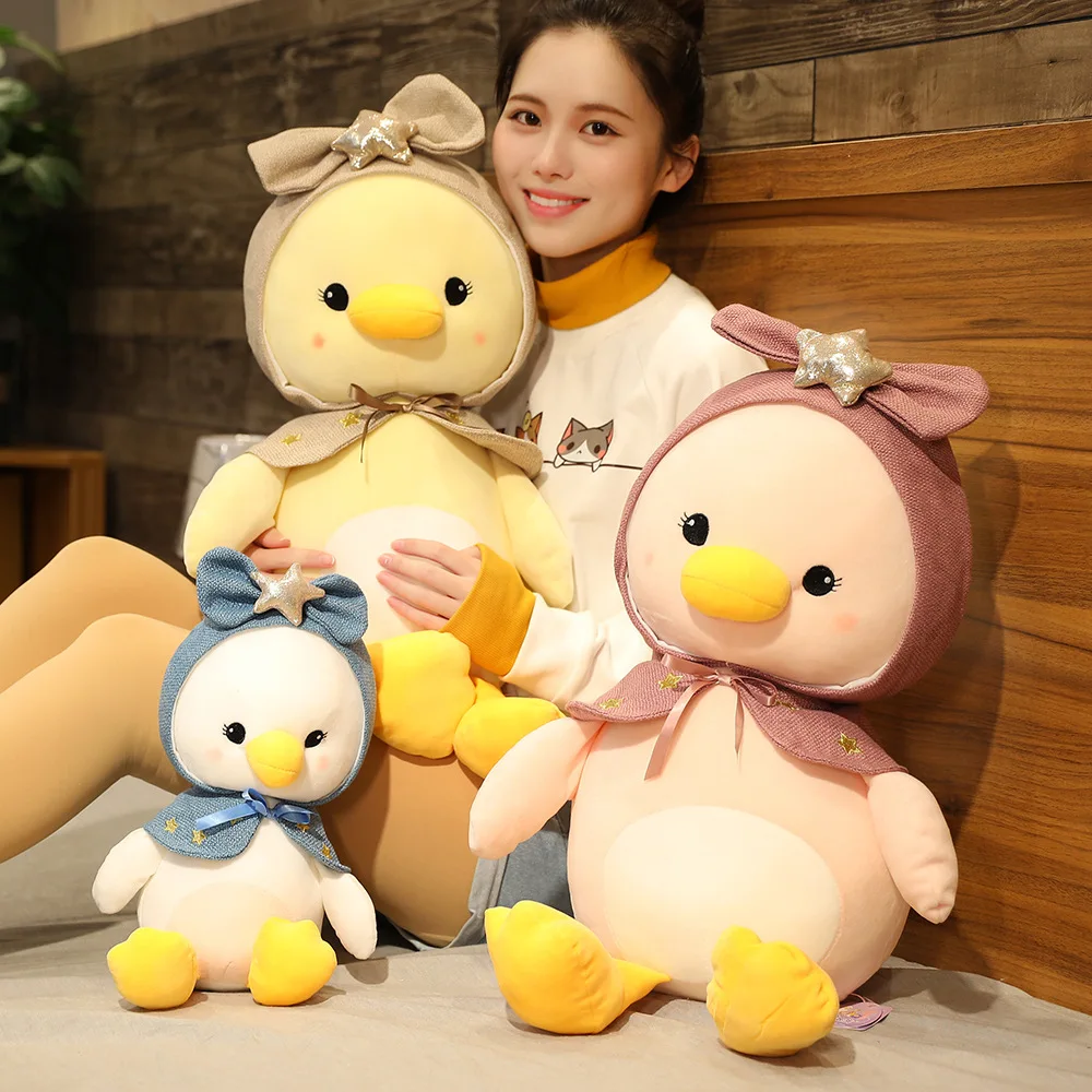 

Creative Fluffy Cute Star Bow Tie Duck Pink Soft Animal Plush Toys Adorable Expression Childhood Sleeping Accompany Gift For Kid