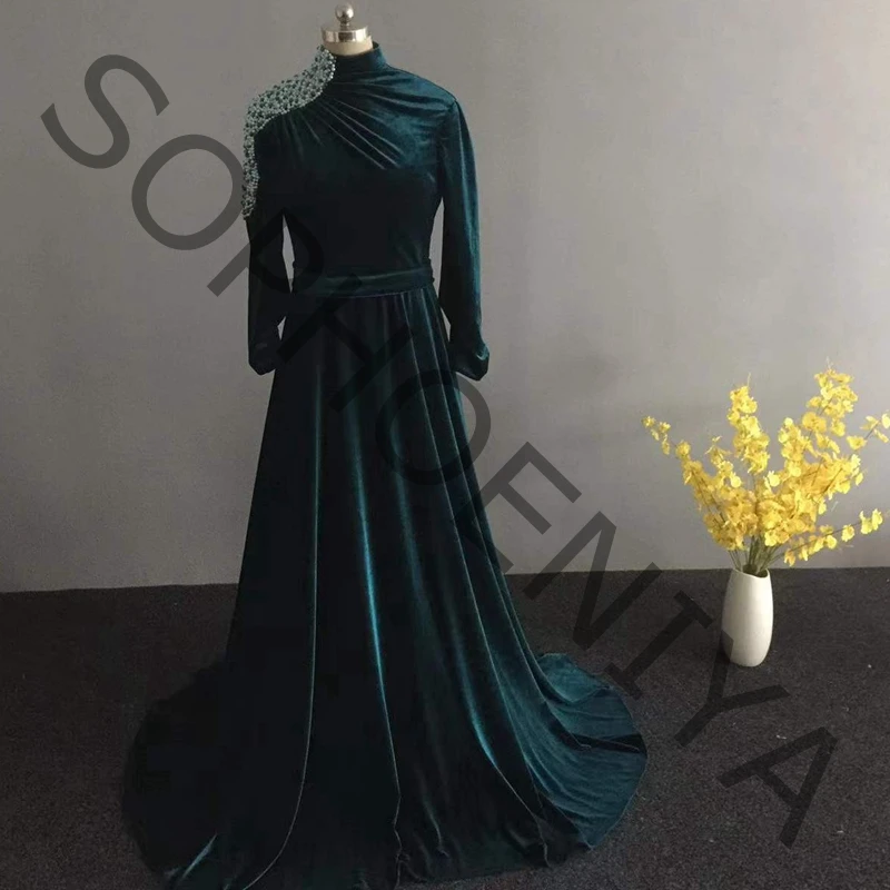 New Arrival-line suknie wieczorowe z długim rękawem 2022 aksamitne dubaj arabskie suknie wieczorowe dla kobiet Vestidos elegantes