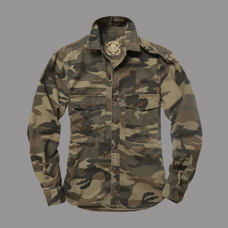 Men Outdoor Camouflage Military Uniform Shirt Breathable Wear-Resistant Cotton Cargo Shirt Climbing Traning Hunting Army Tops