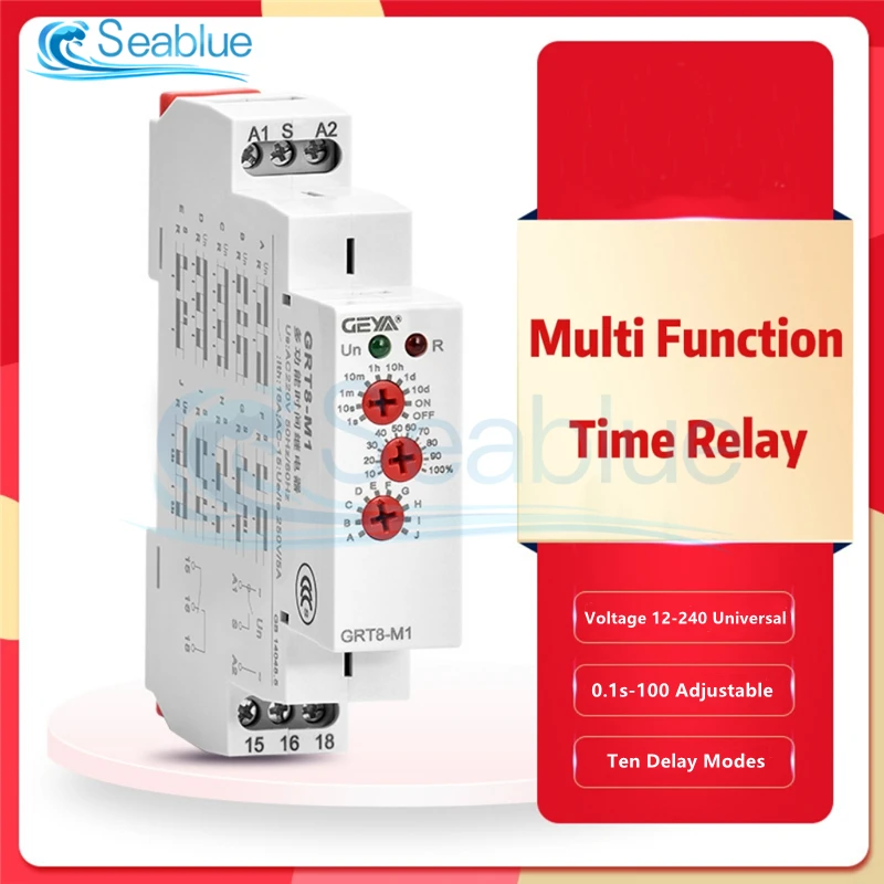 GRT8 M1 M2 16A Multifunction Timer Relay With 10 Function Choices AC DC 12V 220V 240V Time Relay Asymmetric Cycle Auto ON OFF