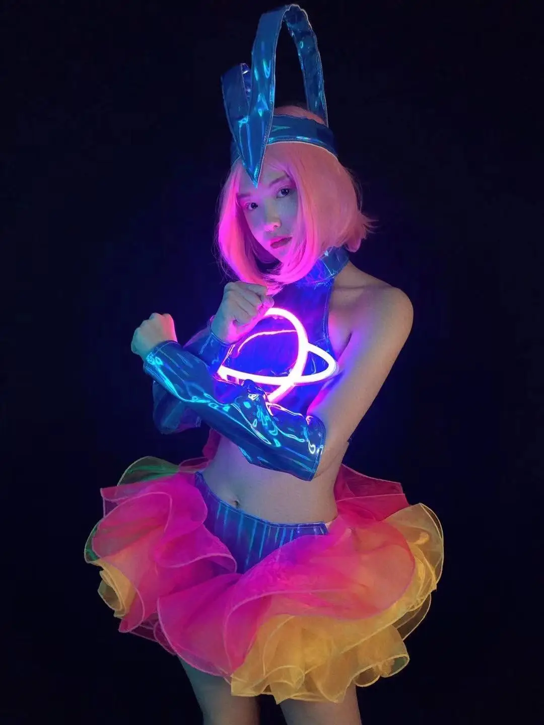 Sexy Festival Light Dance Costume LED Tops Tutu Skirt Outfit Women Dancer Future Technology Performance Stage Wear Bar Clothes