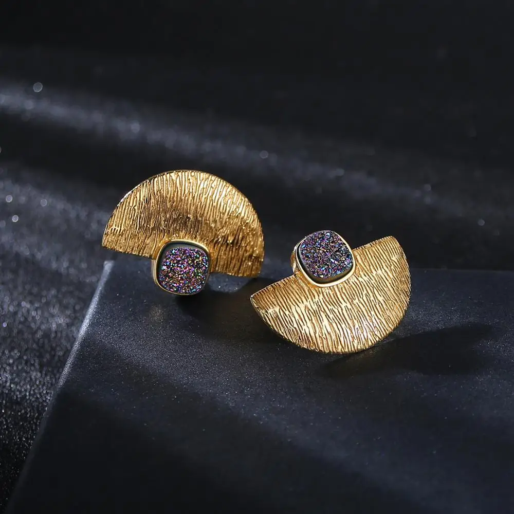 

Серьги ShinyGem с натуральным квадратным кристаллом, золотые серьги, роскошные полукруглые серьги-гвоздики, сверкающие для женщин, стерлинговое серебро S925