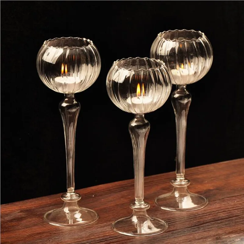 

6pcs/pack 9*26cm Transparent Striped Glass Candle Holder Home Decoration Handcraft Friend Gift Wedding Prop