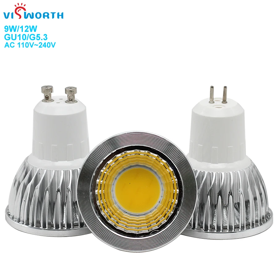 9W COB Led Lâmpada G5.3 Gu10 Base Spotlight AC/DC 12V ~ 24V AC 110V 220V 240V Corpo de alumínio Lâmpadas Led Branco Quente Luz Led