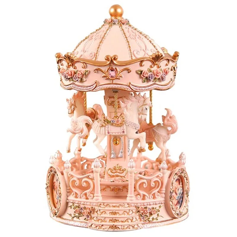 Imagem -03 - Europeu Piscando Led Light Carousel Music Box Desk Figurines Decoração Artesanato Resina Ornamentos Crianças Aniversário Presente de Casamento Casa