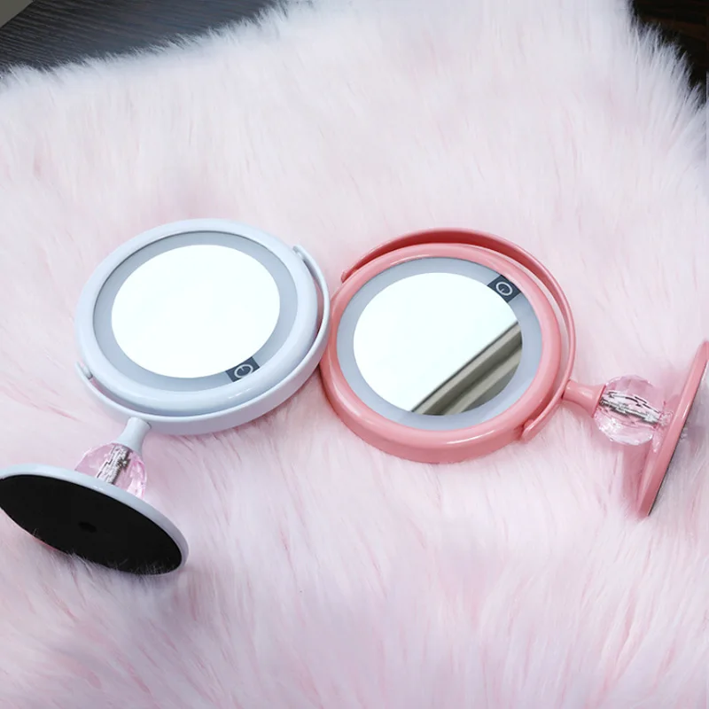 LED Makeup Mirror With Lamp Dormitory Fill Light Desktop Dressing Mirror Female Folding Mirror Portable Small Mirror